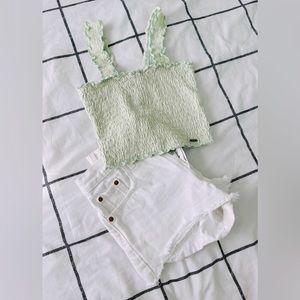 Hollister Co. Green Smocked Cropped Tank